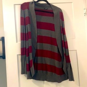 Long maroon and gray stripped cardigan